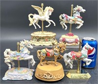 5 Decorative Floral Carousel Horses on Bases