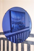 Round Blue Glass Mirror (24" Diameter)