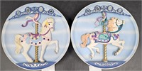 2 Musical Porcelain Carousel Plate Wall Hangings