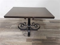 Contemporary wood top side table with metal base