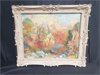 Oil on canvas abstract painting in ornate frame