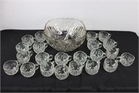 Clear Glass Punch Bowl Set (Bowl has a chip)