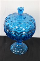 Blue Glass Moon & Star Covered Compote