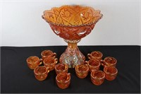 Imperial Glass Co Pedestal Punch Bowl Set in Marig