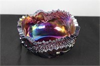 Carnival Glass Saw Tooth Edge Bowl in Amethyst