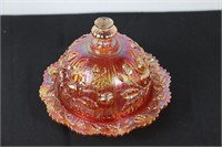 Vintage Rose Carnival Glass Covered Butter Dish in