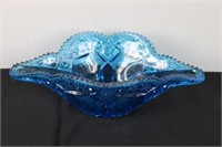 Blue Glass Saw Tooth Edge Serving Dish