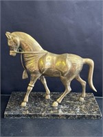 Vintage brass horse figure on marble base