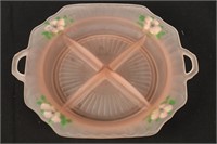 Frosted Pink Glass Divided Plate