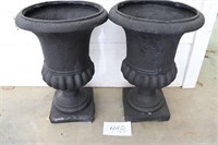 two black plant urns