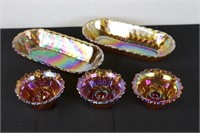 Assorted Carnival Glass in Iridescent Amber