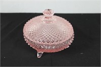 Pink Glass 3-Footed Covered Dish