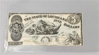Original Five Dollar State of Louisiana Note