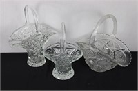 Three Clear Glass Baskets