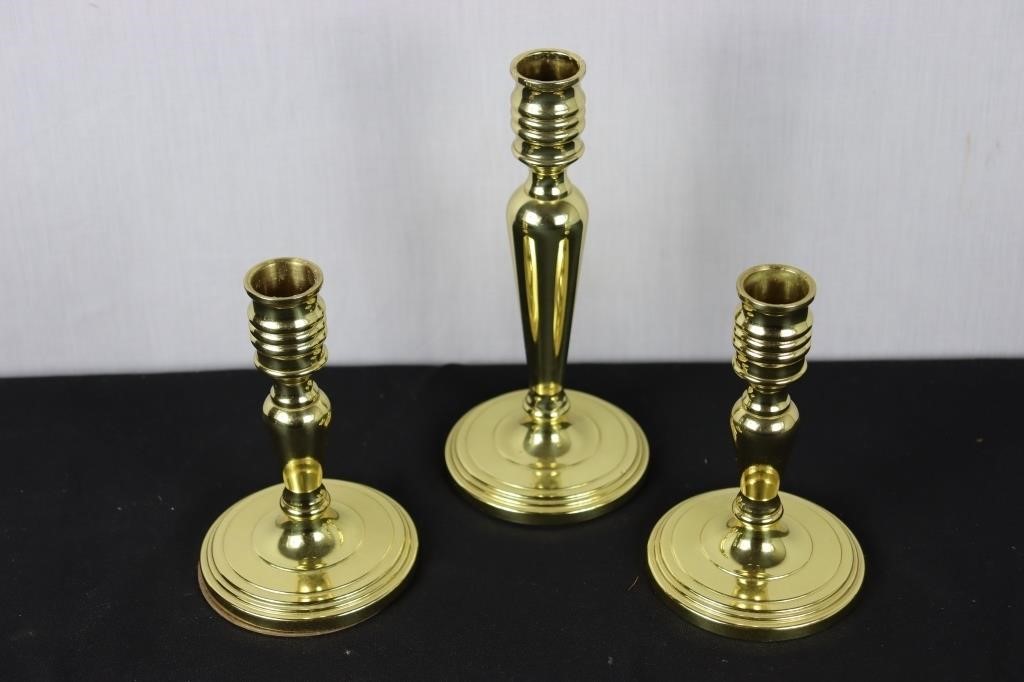 Three Piece Set of Baldwin Brass Candlesticks