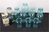 Assorted Blue Jars & Zinc Lids