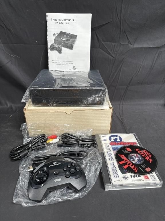 Vintage Sega Saturn game console black w/manual