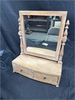 Pine shaving mirror w/drawers & brass accents
