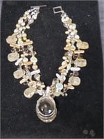 Beaded stone, pearl, & sterling necklace, 18"l.