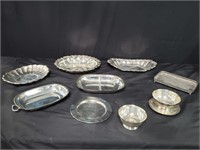 Group of assorted silver plated trays, bowls
