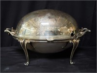 Silver plated roll top dome food warmer