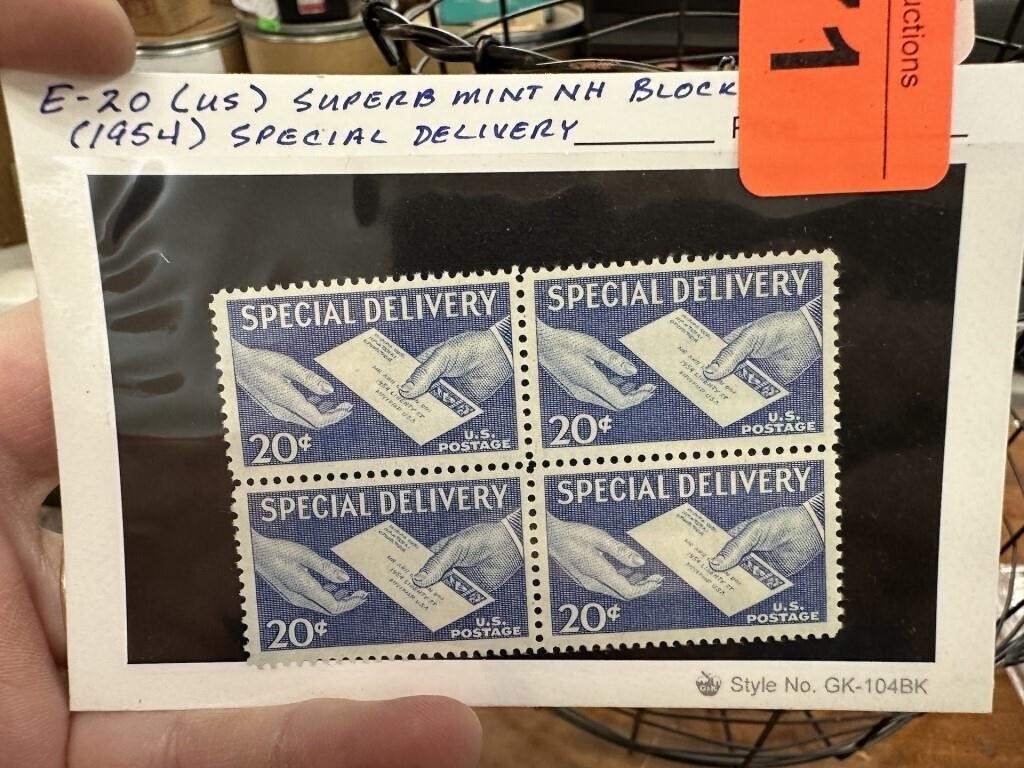 E20 US SUPERB MINT BLOCK 1954 SPECIAL DELIVERY