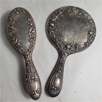 Vintage sterling silver hairbrush and hand mirror