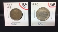 OF) 1909-VDB CENT & 1923 INDIAN HEAD NICKEL, HAVE
