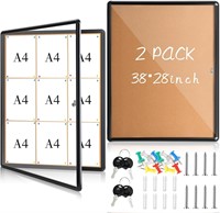 $154  2pk 38x28 Lockable Cork Boards  9xA4 Display