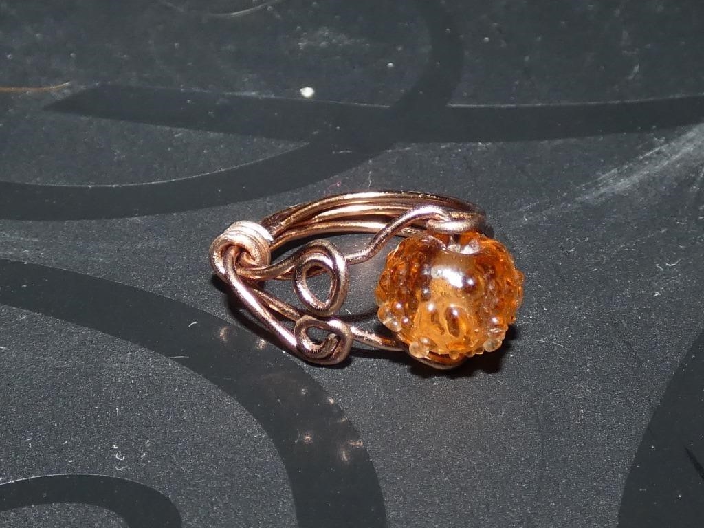 OF) wire wrapped heart bead ring