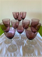 12 Purple & Clear Stemmed Wine Glasses