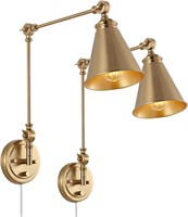 $130  Gold Swing Arm Wall Lamp Set  Brass  2pcs