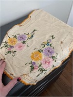 Vintage embroidered table runner some loose