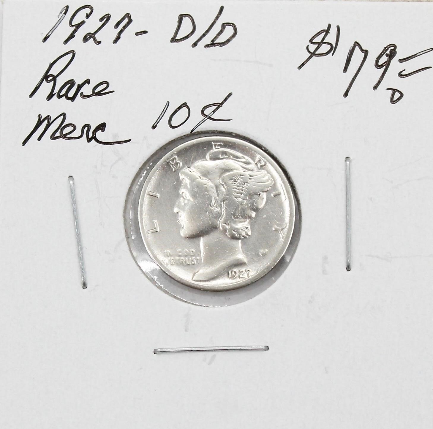 1927-D/D RARE Silver Mercury Dime