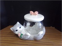 Cat with fish bowl cookie jar