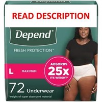 $55  Depend Underwear Women L  Blush  72Ct