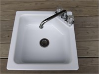 Enameled Sink with Faucet, 17 x 17, used