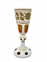 Vintage Bohemia glass urn, 10 1/4” h.