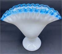 Fenton Milk Glass Aqua Crest Vase