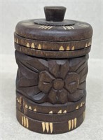 Wood carved lidded container