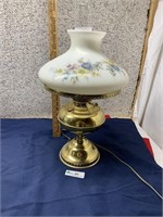 Rayo brass colored lamp with floral shade