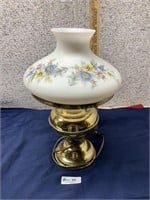 Rayo brass colored lamp with floral shade