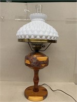 Turned Wood & Milk Glass Table lamp