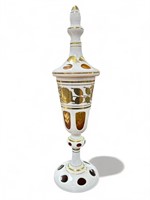 Vintage Bohemia gold rose lidded urn 
16” h.