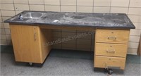 Portable science lab table on casters. 33×72×27.