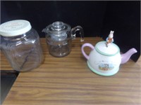 Tea pot, coffee pot & Glass canister