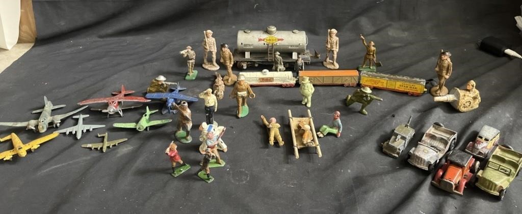 Soldier figures and planes, cars, trains