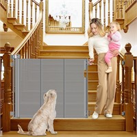 $90  Gray Retractable Pet Gate for Stairs 35 X 55