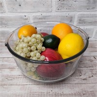 E1) GLASS BOWL WITH FAUX FRUIT, LIFE-SIZE