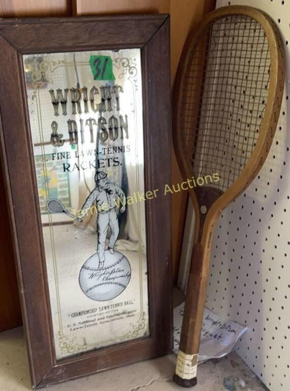 Wright & Ditson Advertising Mirror, Wooden Tennis